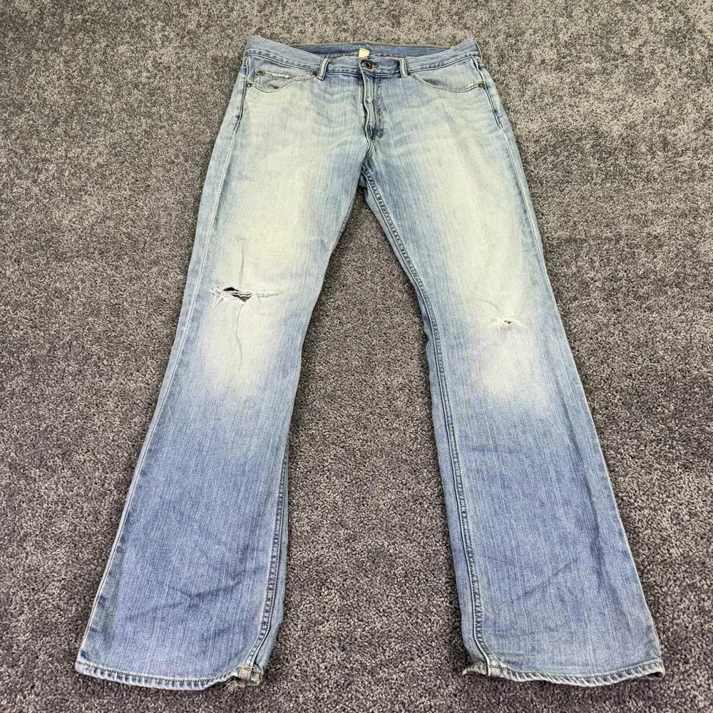 Banana Republic Boot Jeans Mens 34x34 Blue Bootcut Denim Light Wash Distressed